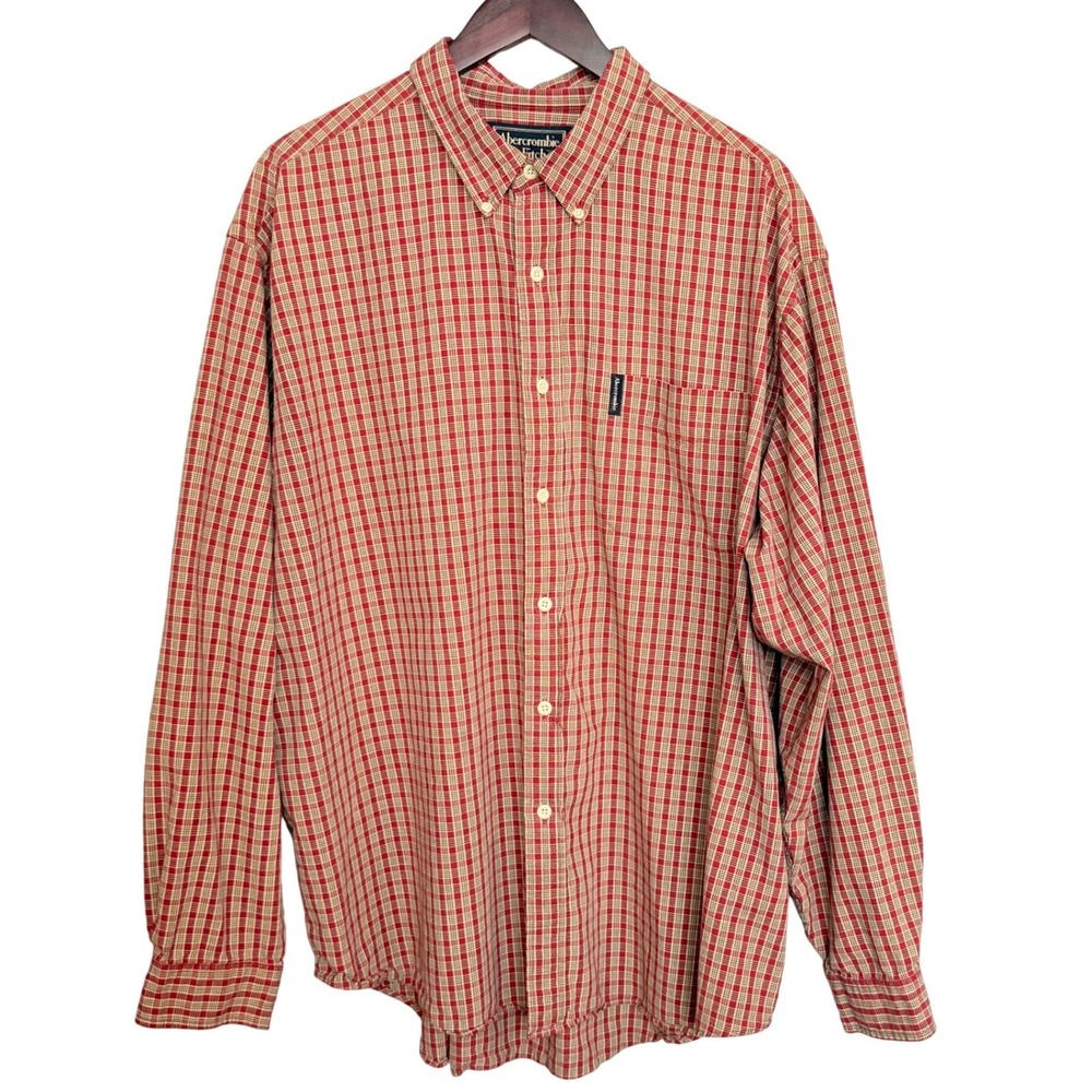 Vintage Abercrombie & Fitch Mens XL Oversized Red Check Button Down Cotton